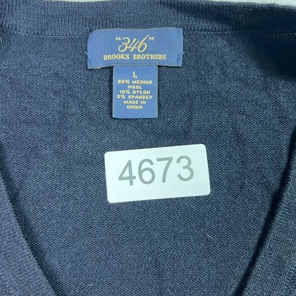 Brooks Brothers 346 Sweater Mens Large Blue Merino Wool Long Sleeve V Neck - Picture 5 of 6